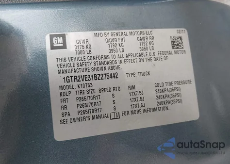 2011 GMC Sierra 1500 Sle z USA, uszkodzony, nr VIN 1GTR2VE31BZ275442